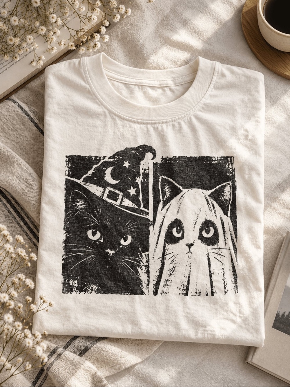 Halloween Cat Graphic T-Shirt, Cute Spooky Season Gift for Pet Lovers